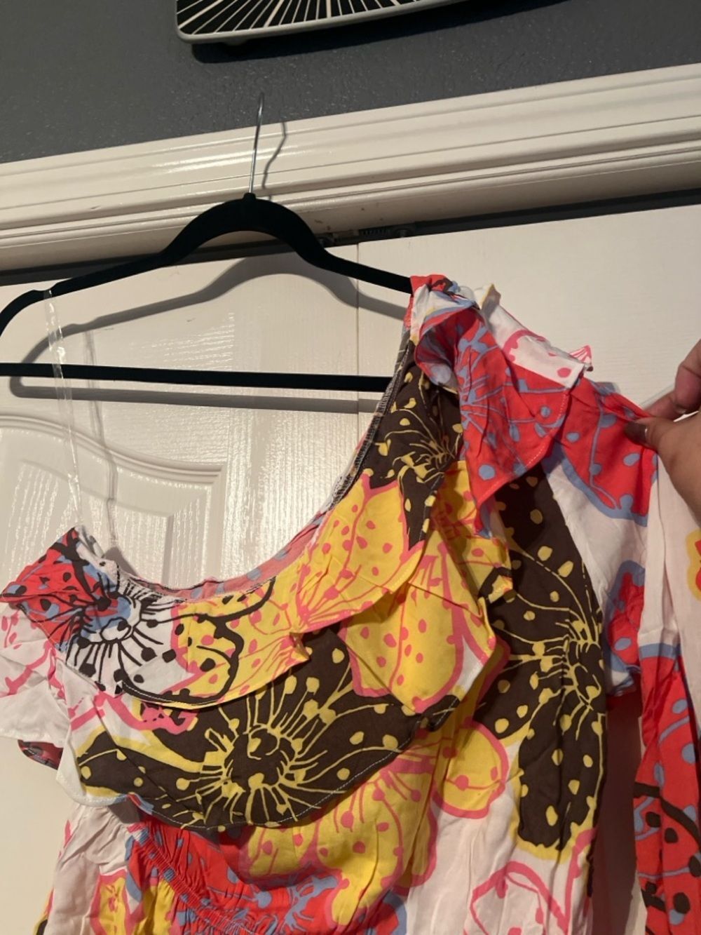 One Shoulder Floral Ruffle Blouse | Statement Print Peplum Top - Picture 3 of 8